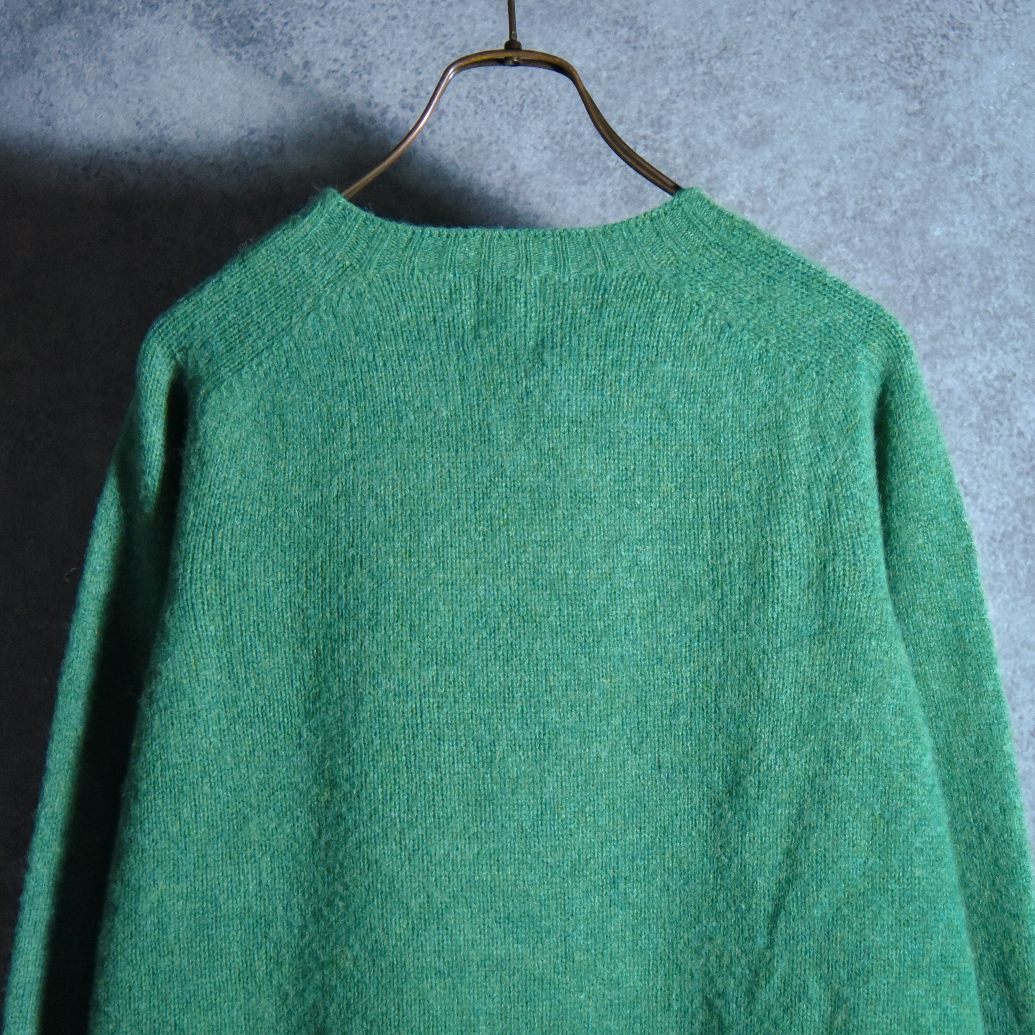 BRICK Shaggy Dog Shetland Wool Knit Sweater Crew Neck EVER GREEN