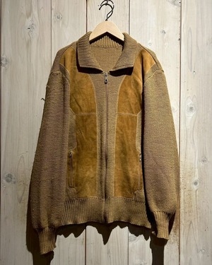 【a.k.a.C.a.k.a vintage】Suede Leather Switching Vintage Zip Up Knit Jacket