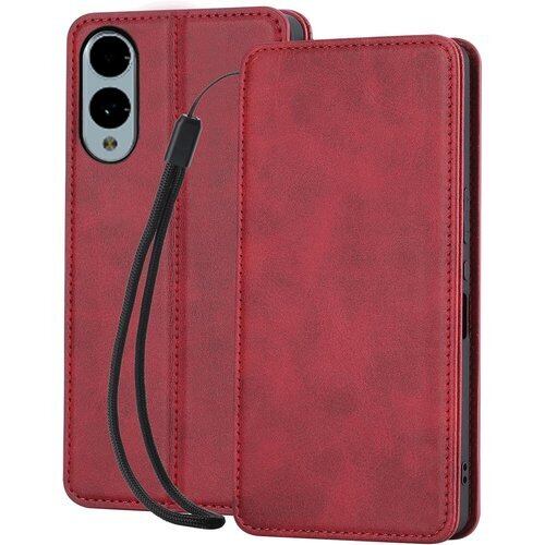 Arrows We2 F-52E ケース 手帳型 wangChuan アローズWe2 スマホケース レザー カード収納 内蔵マグネット式 携帯ストラップ付き レッド 2666