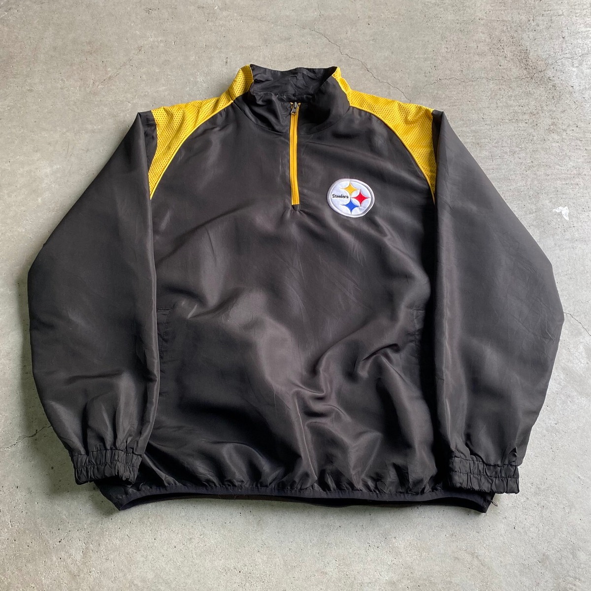 ビッグサイズ NFL Pittsburgh Steelers ピッツバーグ・スティーラーズ バックロゴ ハーフジップ ハイネック メッシュ