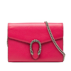 グッチ ディオニュソス チェーン ウォレット ショルダーバッグ 斜め掛け 401231 ピンク PVC レザー レディース GUCCI 【中古】