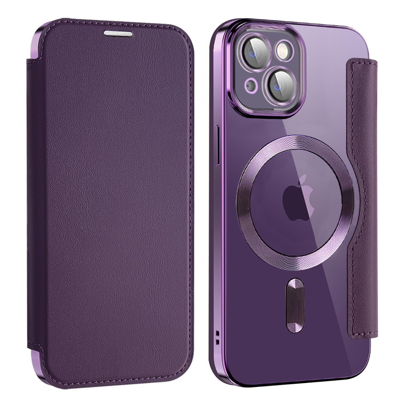 Kanyaku iPhone14Plus用のケース MagSafe対応 レンズ保護 ケース 手帳型 用 カバー 高級8P PUレザー ス マホケース スタンド機能 優しくて快適 カード収納付き 耐衝撃 ワイヤレス充電対応 薄型 軽量 スマホケース (JDPT-14p-zi1)