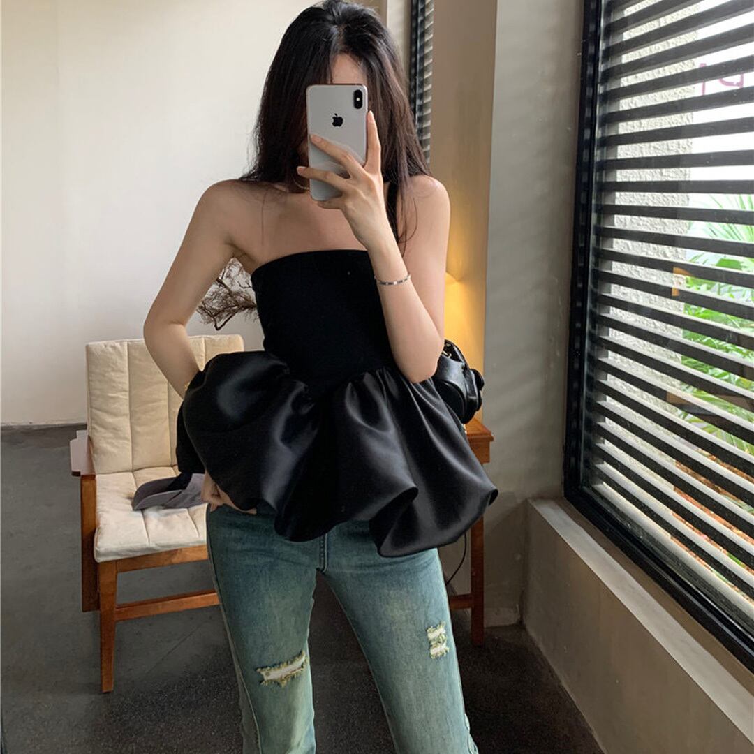 ふんわり ペプラム バルーン ベアトップ〈1カラーサイズ S-L