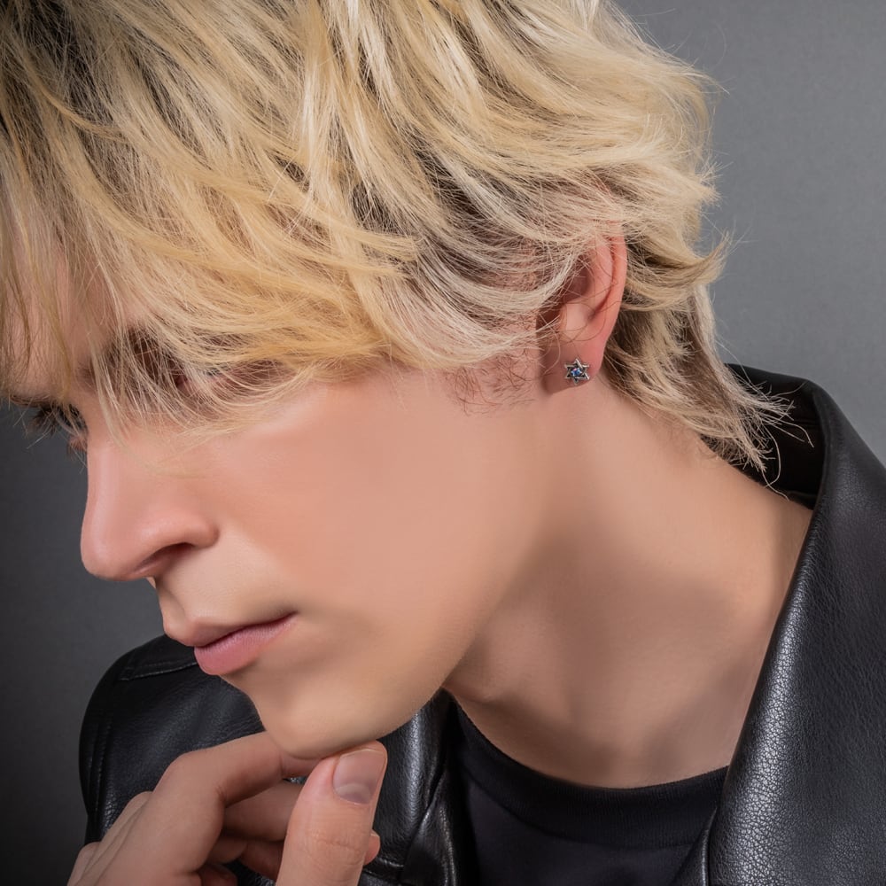 ヘキサグラムスタッドピアスBL AKE0073 片耳用 Hexagram stud earrings