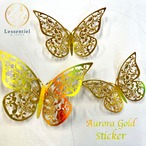 【 モルフォチョウ 立体 ウォールステッカー 】ゴールド オーロラ 虹色 12ピース入り (3サイズ 各4枚) バタフライ 蝶々 神秘的 幸運 壁紙 両面テープ付き シール デコレーション 結婚式 パーティー ウェルカムボード 3D 賃貸 ガラス