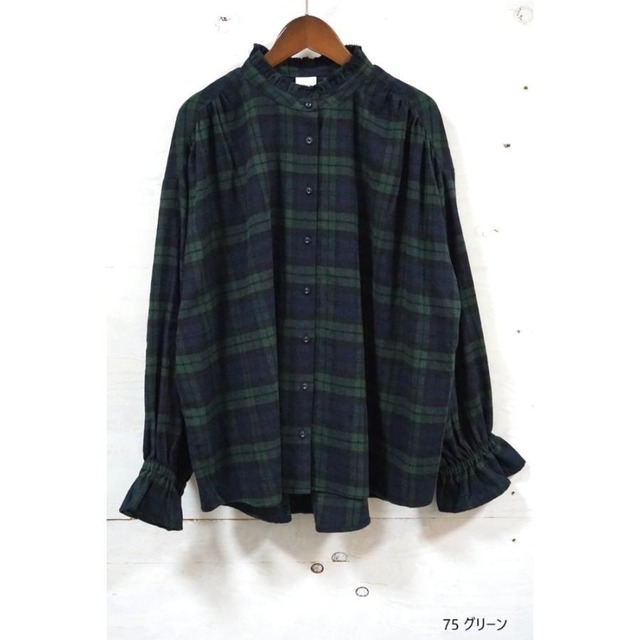 ista-ire(イスタイーレ) 起毛チェックフリルカラーブラウス