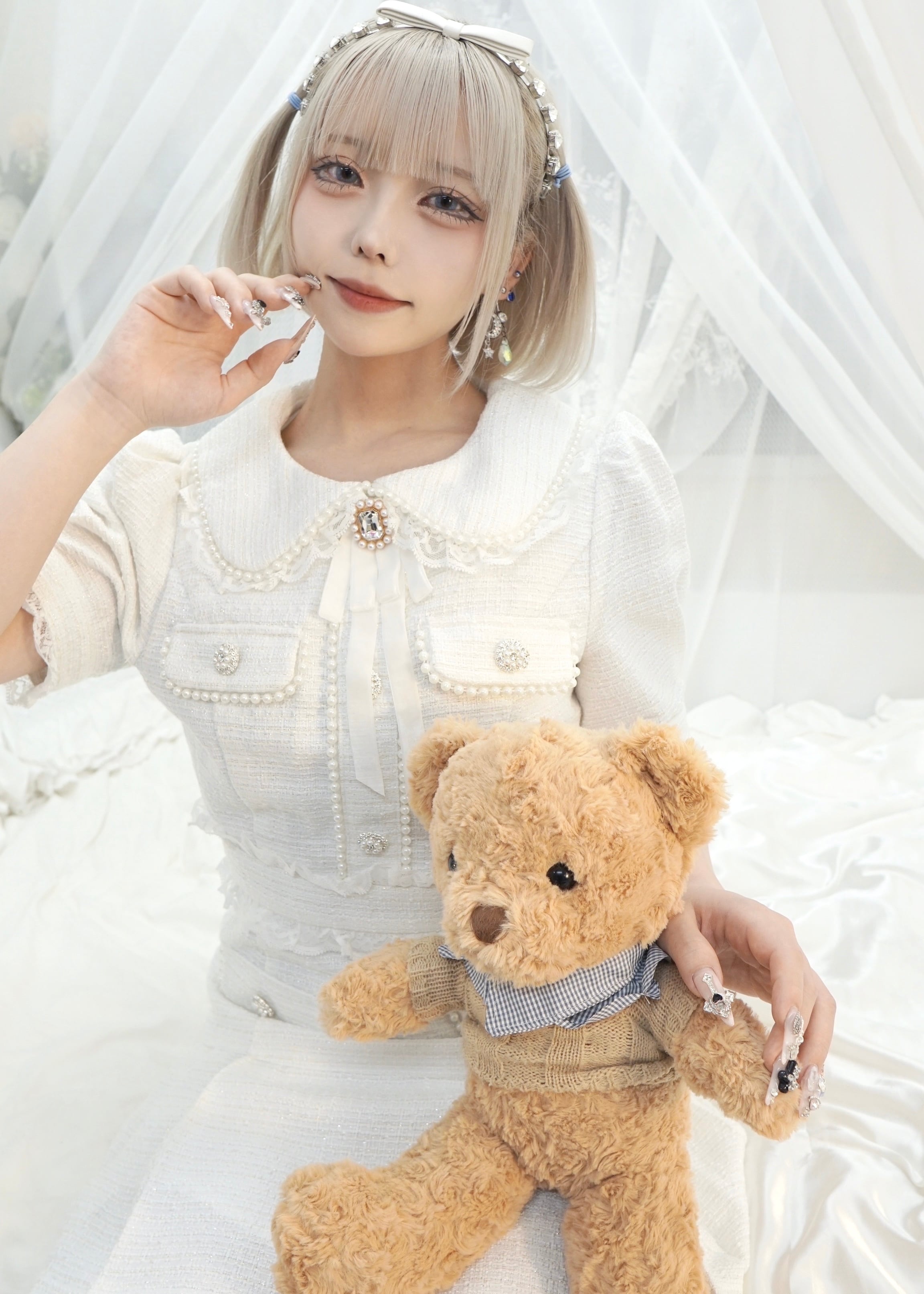アーティストベア・亦の美芳 マタノミヨシ さん テディベア(ワンピーススタイル) ManonMimie】Romantic Tweed Mini One-Piece | Manon Tokyo