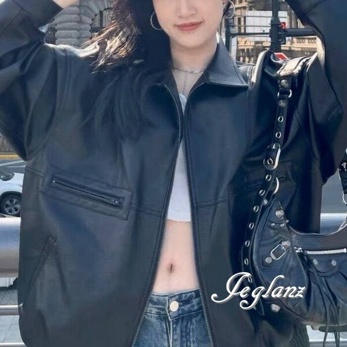 革ジャン レザー ジャケット ライダース ジッパー ユニセックス(MD560)τ