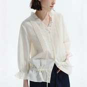 Volant Ivoire Pintuck Blouse F0548