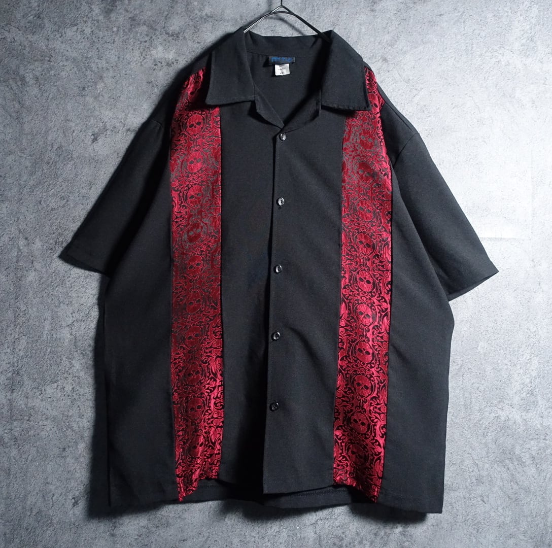 Black & Wine Red Skull Jacquard Design Shirt