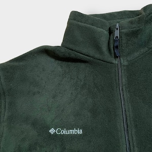 Columbia フリースジャケット ジップアップ フルジップ アウター XL ビッグサイズ コロンビア アウトドア ワンポイント 刺繍ロゴ ディープグリーン US古着