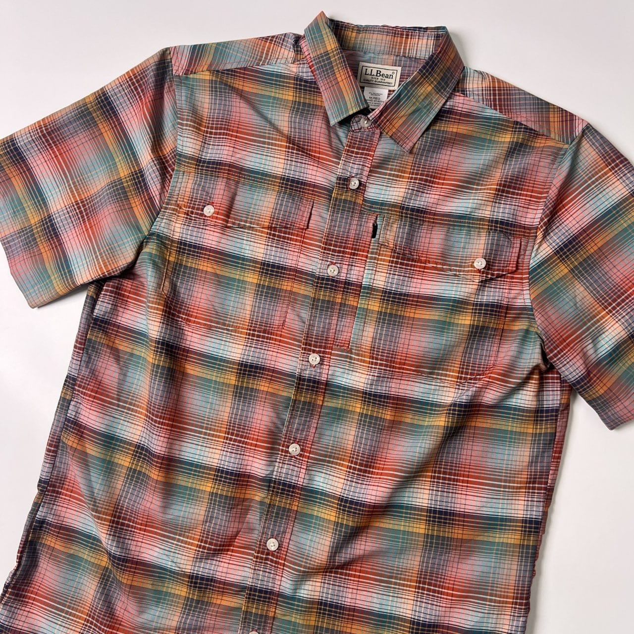 L.L.Bean エルエルビーン チェック柄 ナイロン 半袖ワークシャツ M/カラフル/アウトドア