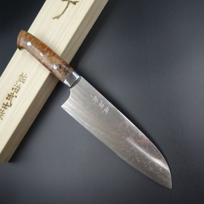 佐治作 包丁 三徳包丁 VG10 有色ダマスカス 180mm 花梨柄 越前打刃物