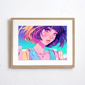 Bob Girl Ⅱ｜レトロポップなボブヘア女性アートポスター｜淡いパステルが描くシティポップな大人かわいいインテリアA4ポスター