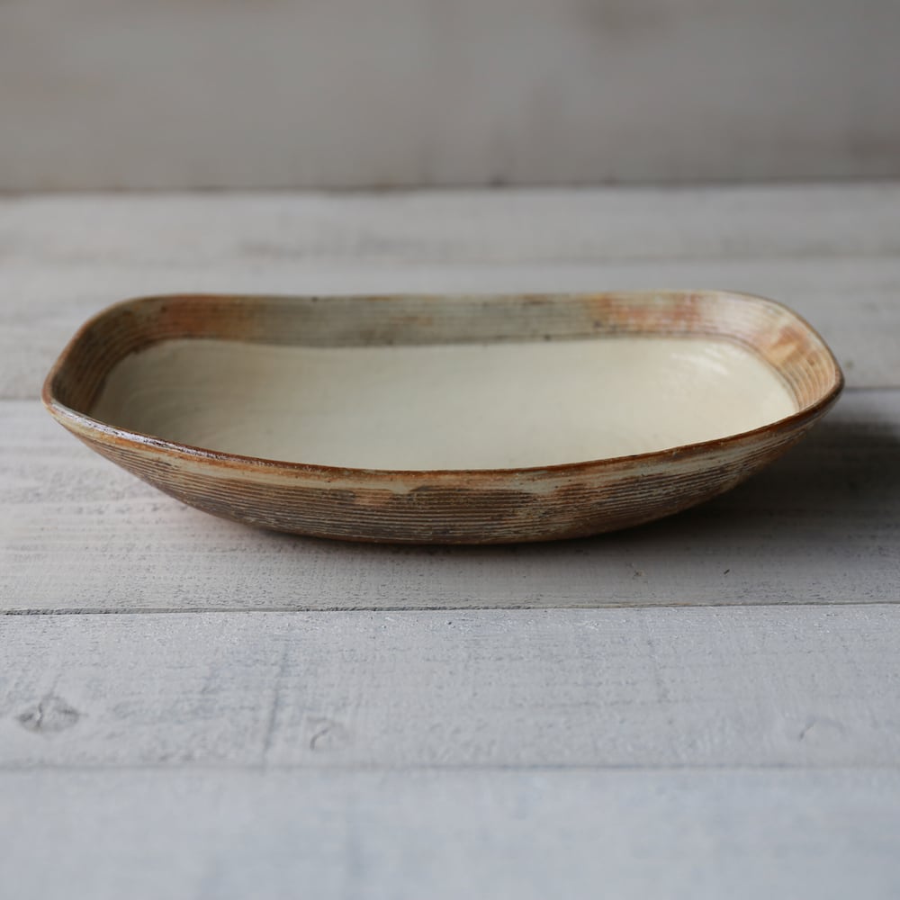 渕荒横彫 なで角長方鉢 大