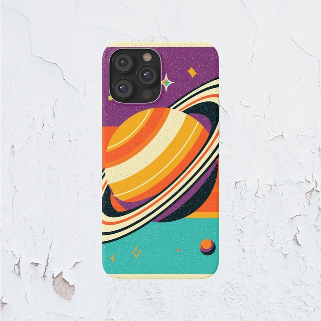 受注生産 iPhoneケース オレンジリング惑星のポップ宇宙柄｜スペースエイジ RFSP037B