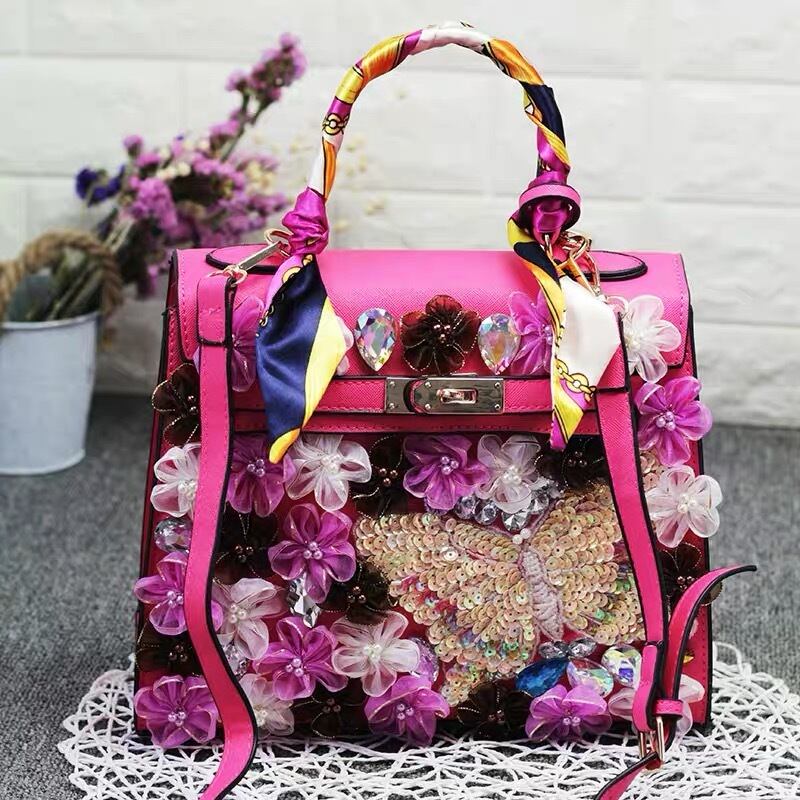 蝶と花のデリカビーズ織ハンドバッグ 蝶と花のデリカビーズ織ハンドバッグ
