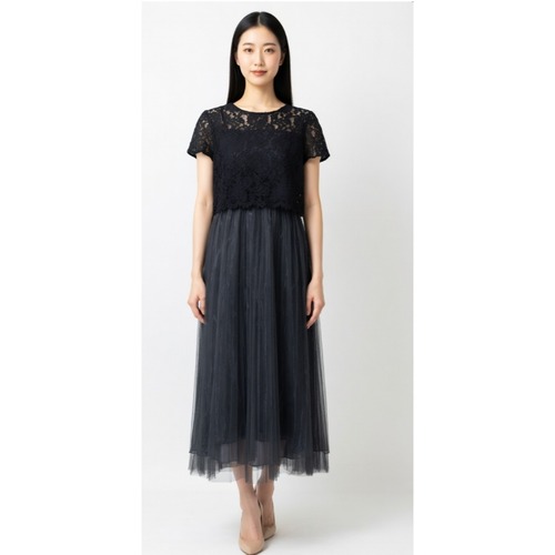 半袖レース切替チュールスカートドレス【結婚式お呼ばれ】お呼ばれドレスショップ/by6sense in the closet