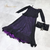 社交ダンス 衣装 ワンピース ドレス ブラック系 レイリーナ Leirena 花 花柄 レース スタンダード リボン 華やか 黒 紫 上品 かわいい 華やか ダンス衣装 イベント ステージ おしゃれ パーティー ダンスパーティー パープル系