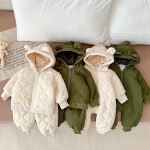 【BABY&KID】ふわふわ熊耳帽子付きセットアップ、ロンパース