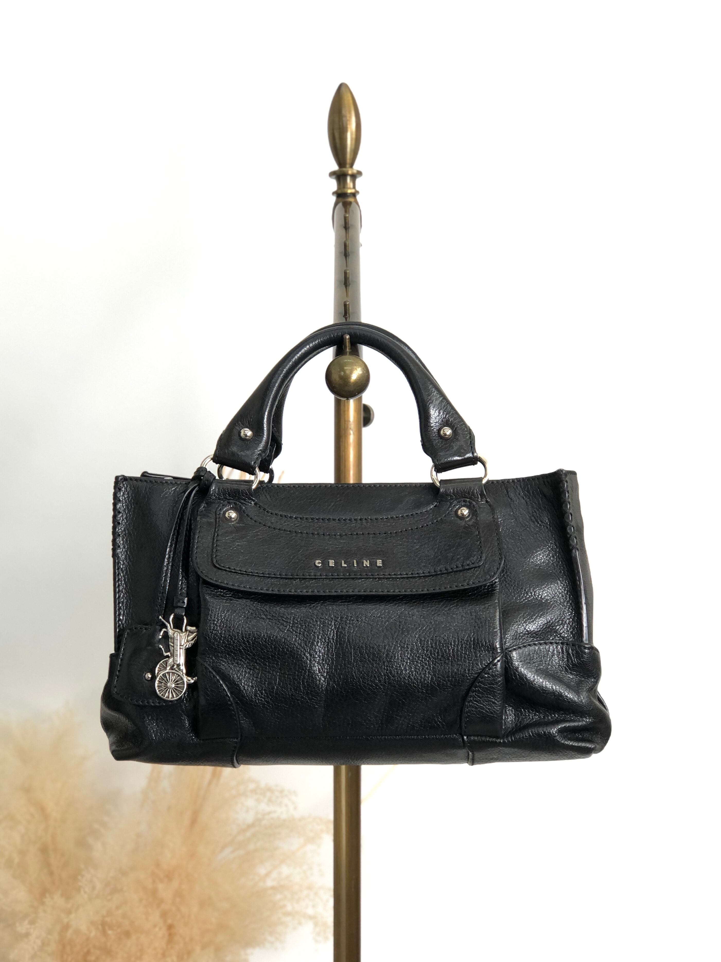CELINE ブギーバッグ 黒　ホースキャリッジ レザー　ヴィンテージ 日本直送 名牌中古包 】CELINE セリーヌ ハンドバッグ ブラック ホース
