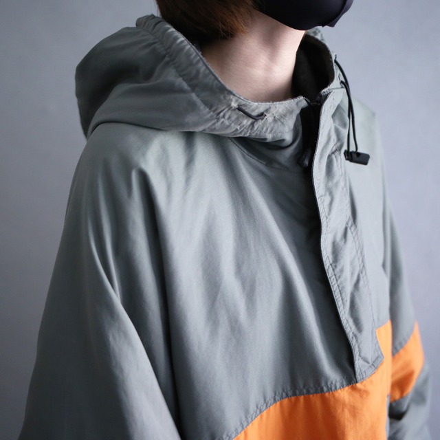 bi-color switching design XXL over size anorak parka