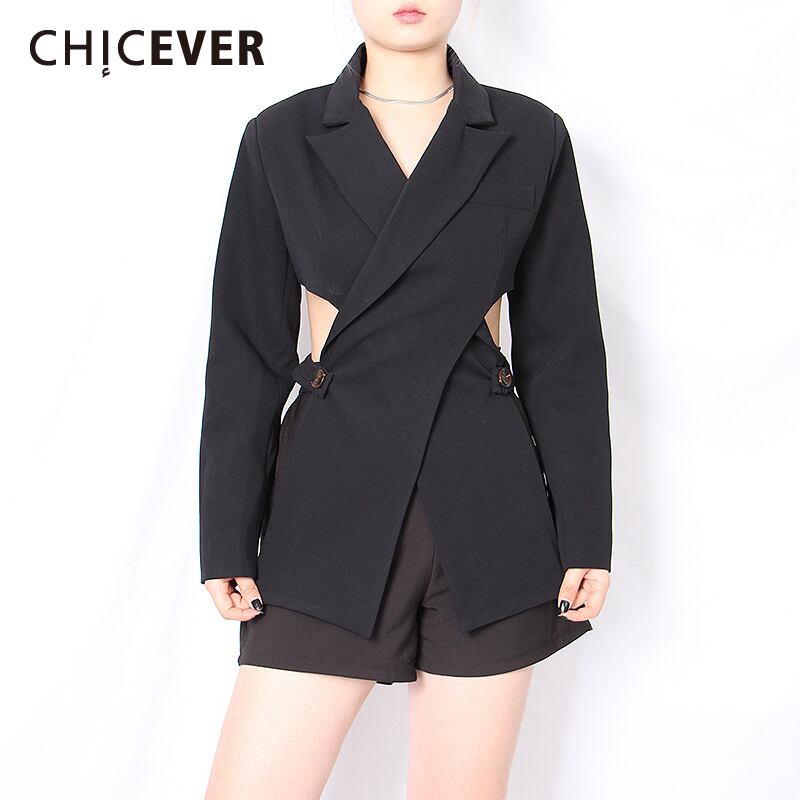 CHICEVER非対称ブレザー女性ノッチカラー長袖中空アウトクロスデザイナーコート女性2020ファッション服潮 ロング 6base570863156916