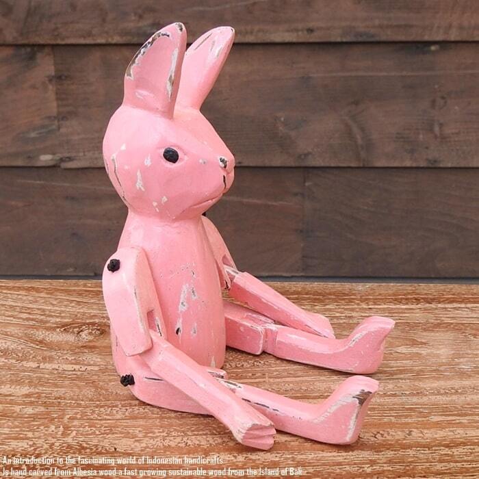 お座り うさぎさん Sサイズ 手足が動かせる木彫りの動物 ウェルカム