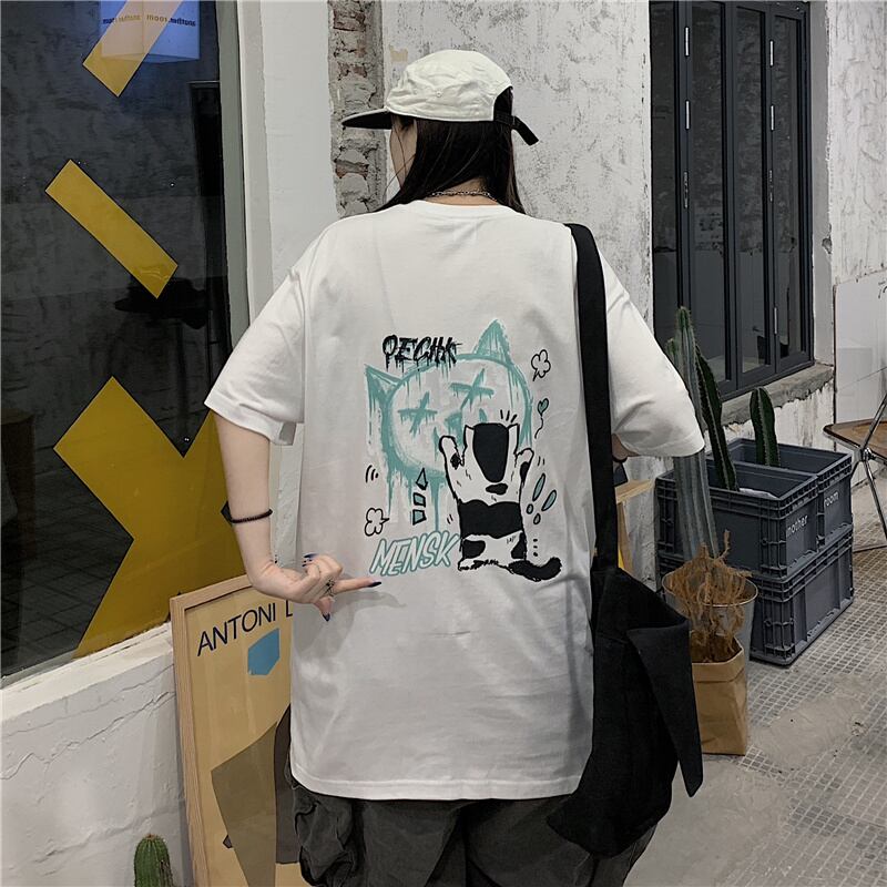 スタイルルーズカジュアルプリント柄シャツ レディースTシャツ コットン ストリート かわいい ピュア ケッペル62841167397
