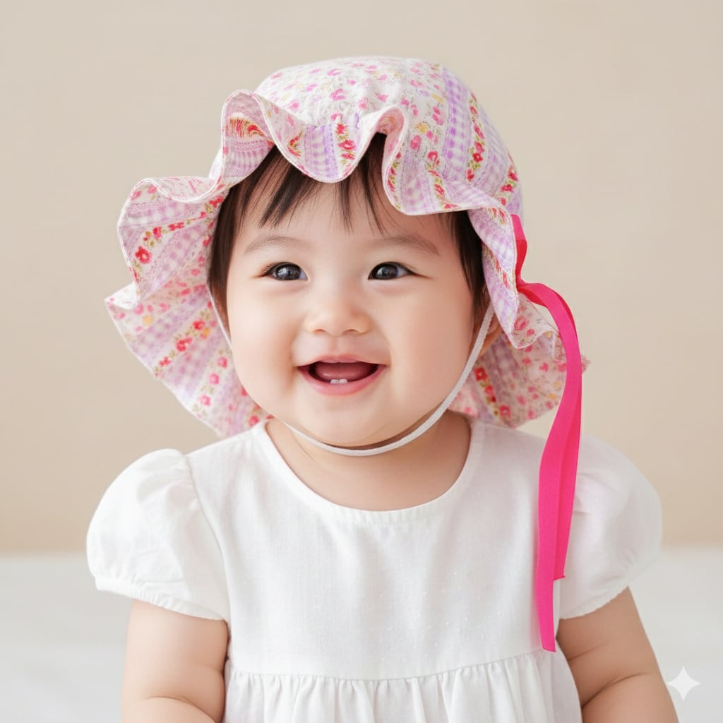 ベビー〜キッズまで】サイズ調整ができる小花柄フリルリボン