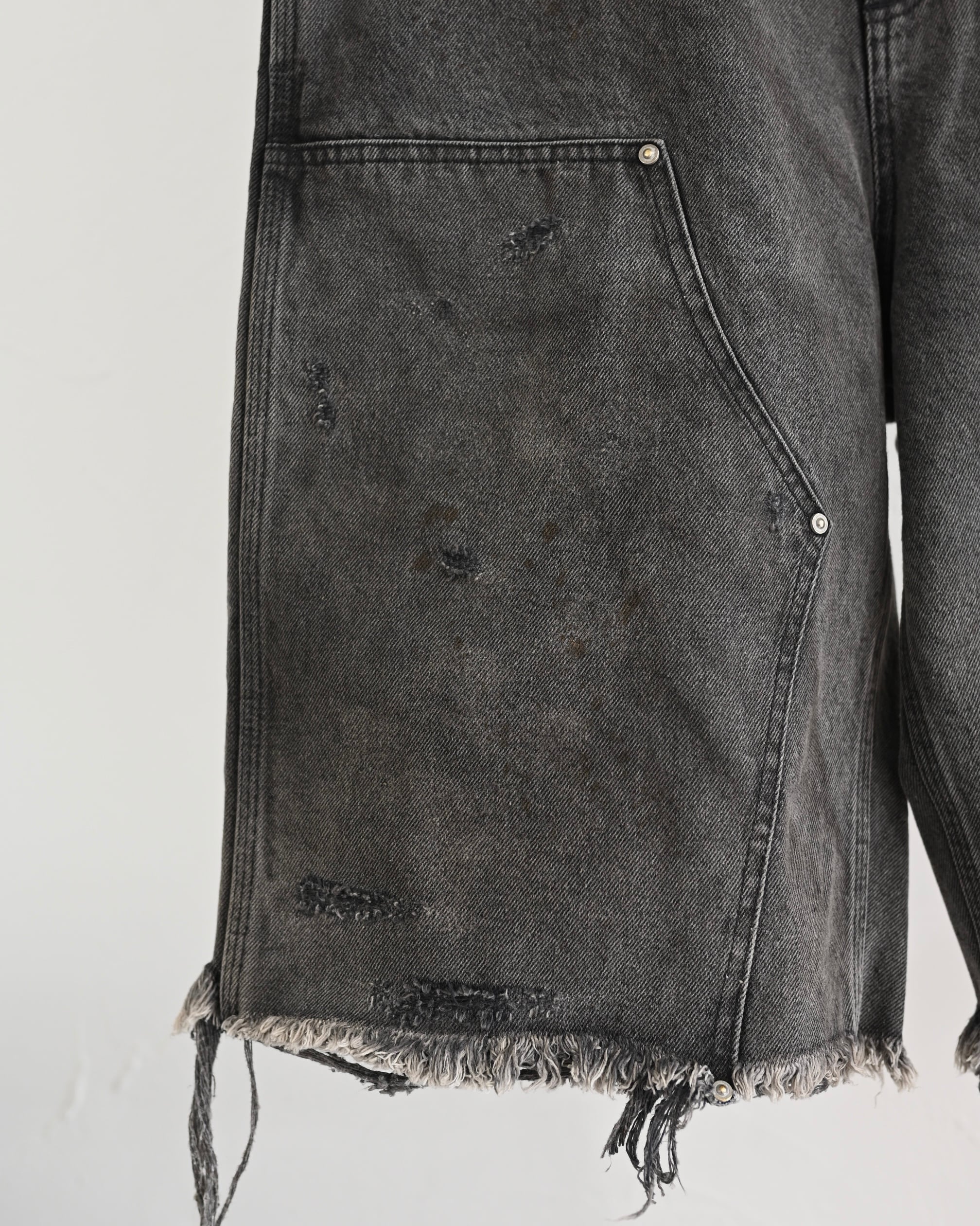 MH051 Damaged work shorts / BLACK DENIM | MIYAGIHIDETAKA