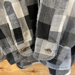 【M.FINE&SONS】ネルシャツ 長袖シャツ フランネル ヘビーネル ブロックチェック柄 白黒灰 XL ビッグシルエットUS古着