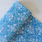 ブロックプリント生地【50cm単位】インド綿  花柄 ブルー×白 #36010-BL1