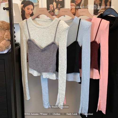 6色／バイカラードッキングスリットスリーブニット ・73224