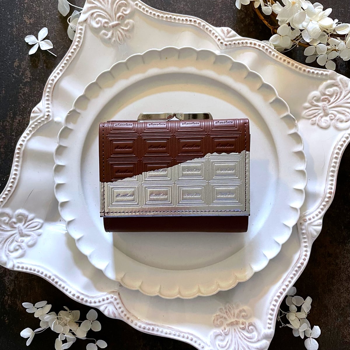 訳あり品革:のチョコ・三折財布 スイート(銀の包み紙)