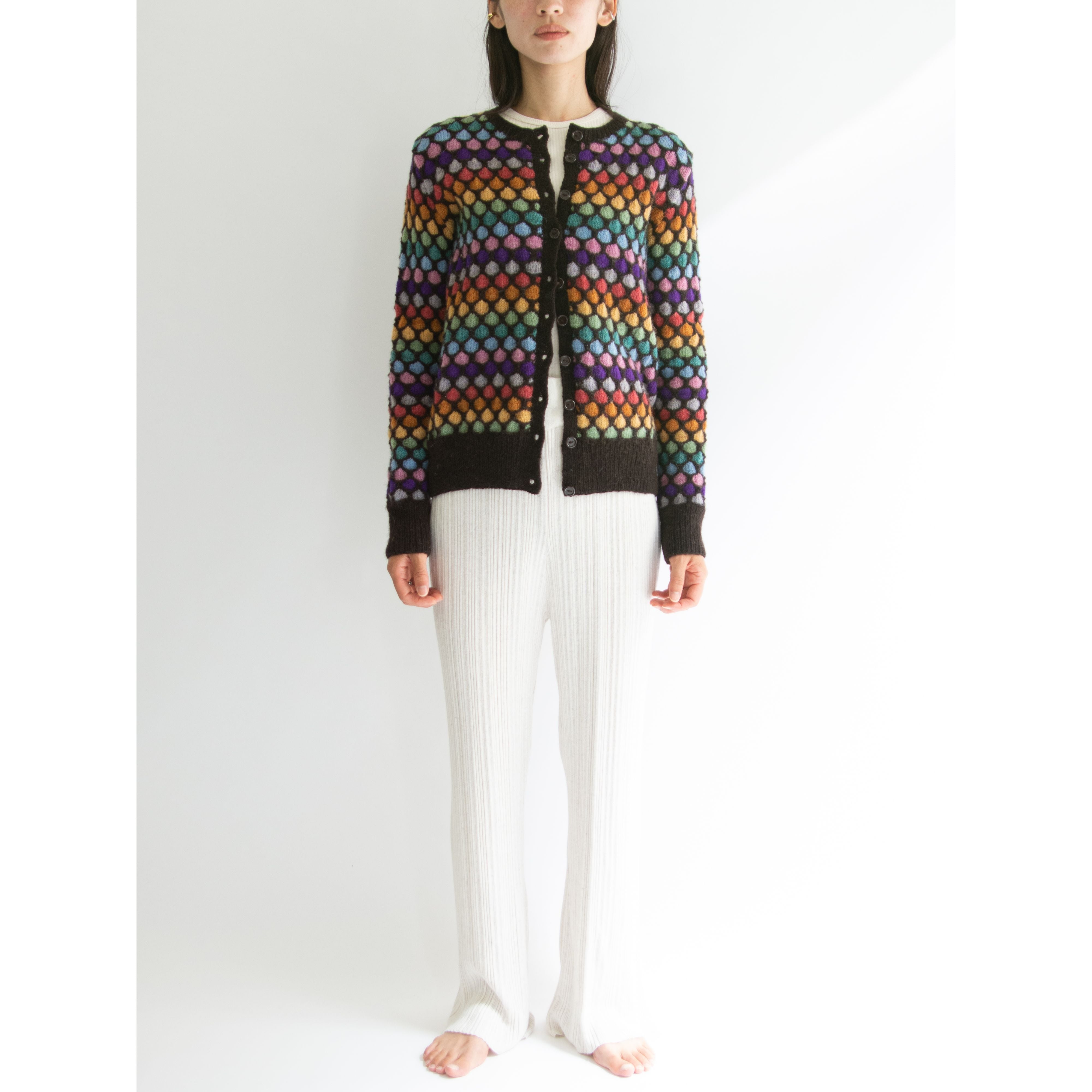 【Valerie Dunlop】Handmade in England 100% Wool Honeycomb Cardigan（英国製 ハンドニットウールハニカムカーディガン セーター）
