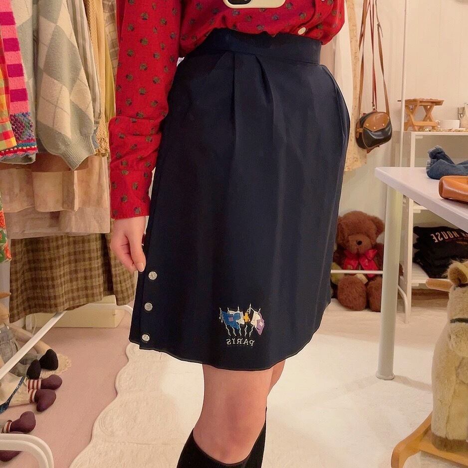 flag embroidery navy culotte skirt