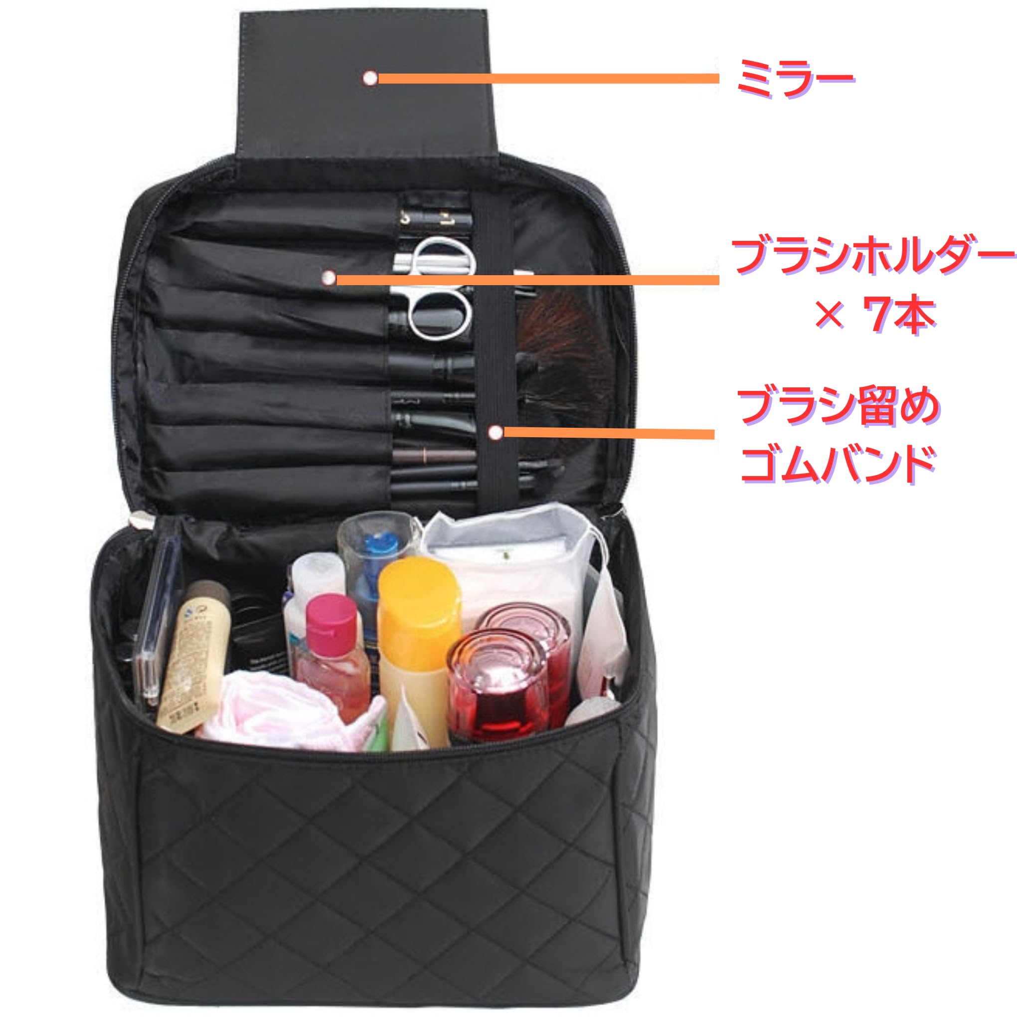 FYX ミラー付き 大容量 コスメバッグ 折りたたみ可能 メイクポーチ