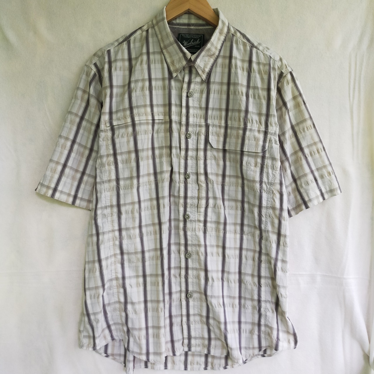 Woolrich ウールリッチ 半袖シャツ チェック柄 L アースカラー 緑タグ 