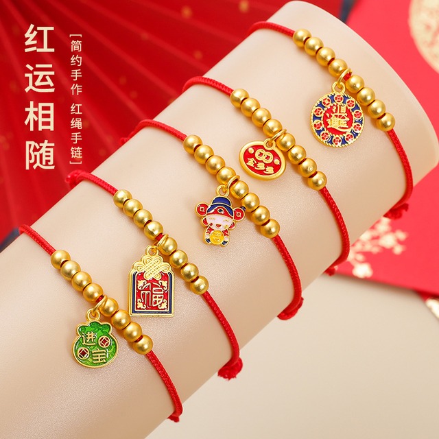デザインを見比べて選べる ROHENG エナメル彩の八珠赤縄ブレスレット