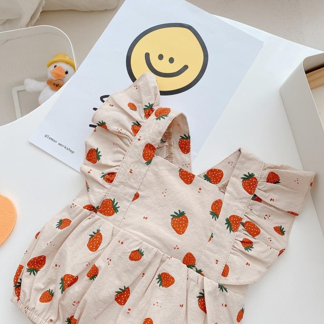 【BABY】いちご総柄フリルノースリーブロンパース - 7