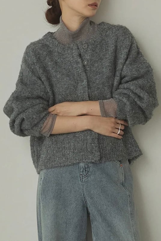 Shaggy knit cardigan 前後2WAYシャギーニットカーディガン Gray
