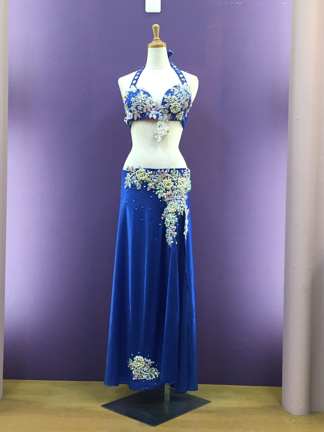ベリーダンス衣装　エジプシャンスタイル　ブルー　Sサイズ