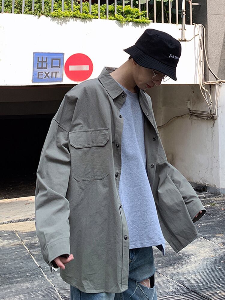 全3色 シャツ トップス 無地 カジュアル シンプル 羽織 長袖