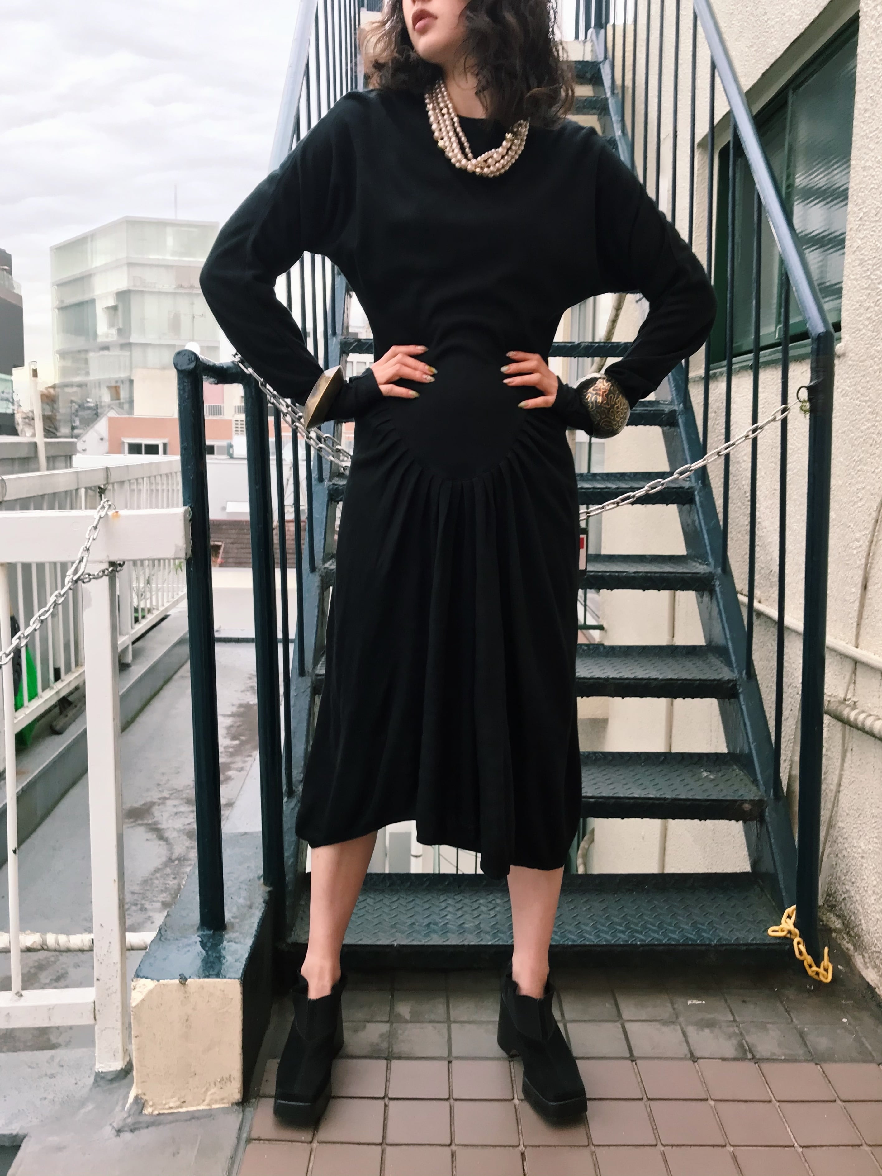 Vintage black simple knit dress ( ヴィンテージ ブラック シンプル