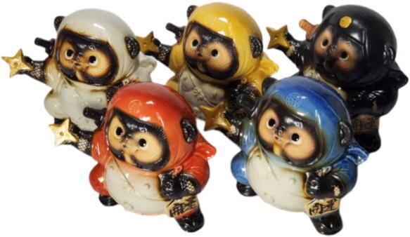 忍者狸くの一 黄 5号 （手裏剣） （忍者たぬき・忍者狸・置物・たぬき