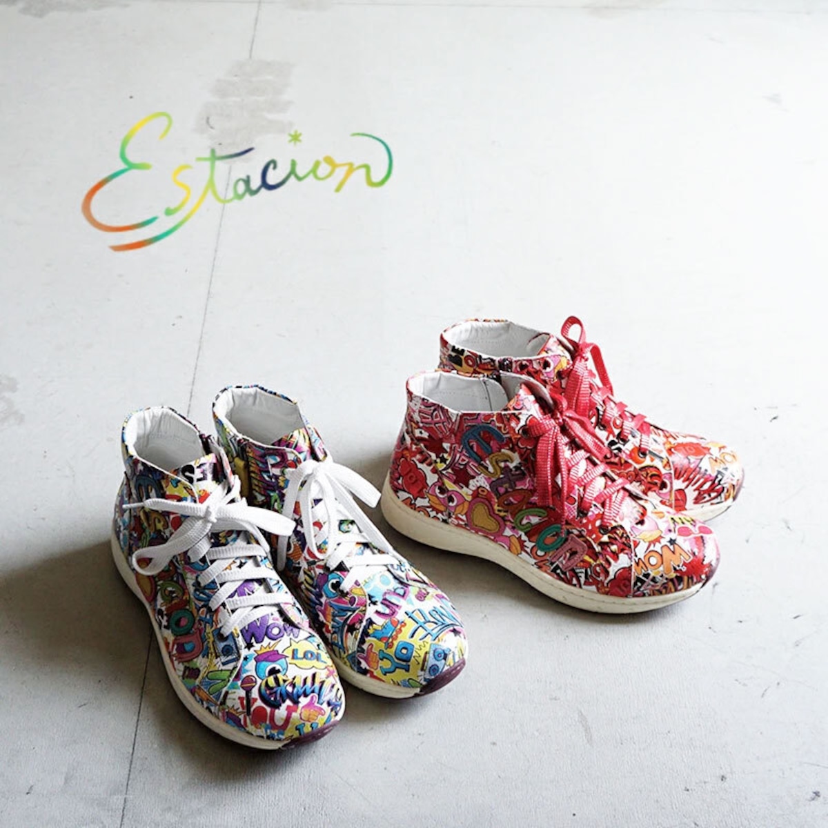 Men】Estacion エスタシオン プリント柄エアサイクルハイカットレザー 