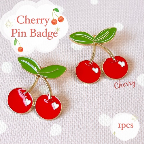 【 さくらんぼ ピンバッジ  】 1個 ゴールド ハート チェリー 果物 くだもの 山形 ピンブローチ 胸飾り 装飾ピン アンティーク アクセサリー ジュエリー ファッション 小物 ワンポイント レディース メンズ コサージュ プレゼント おしゃれ アクセント かわいい