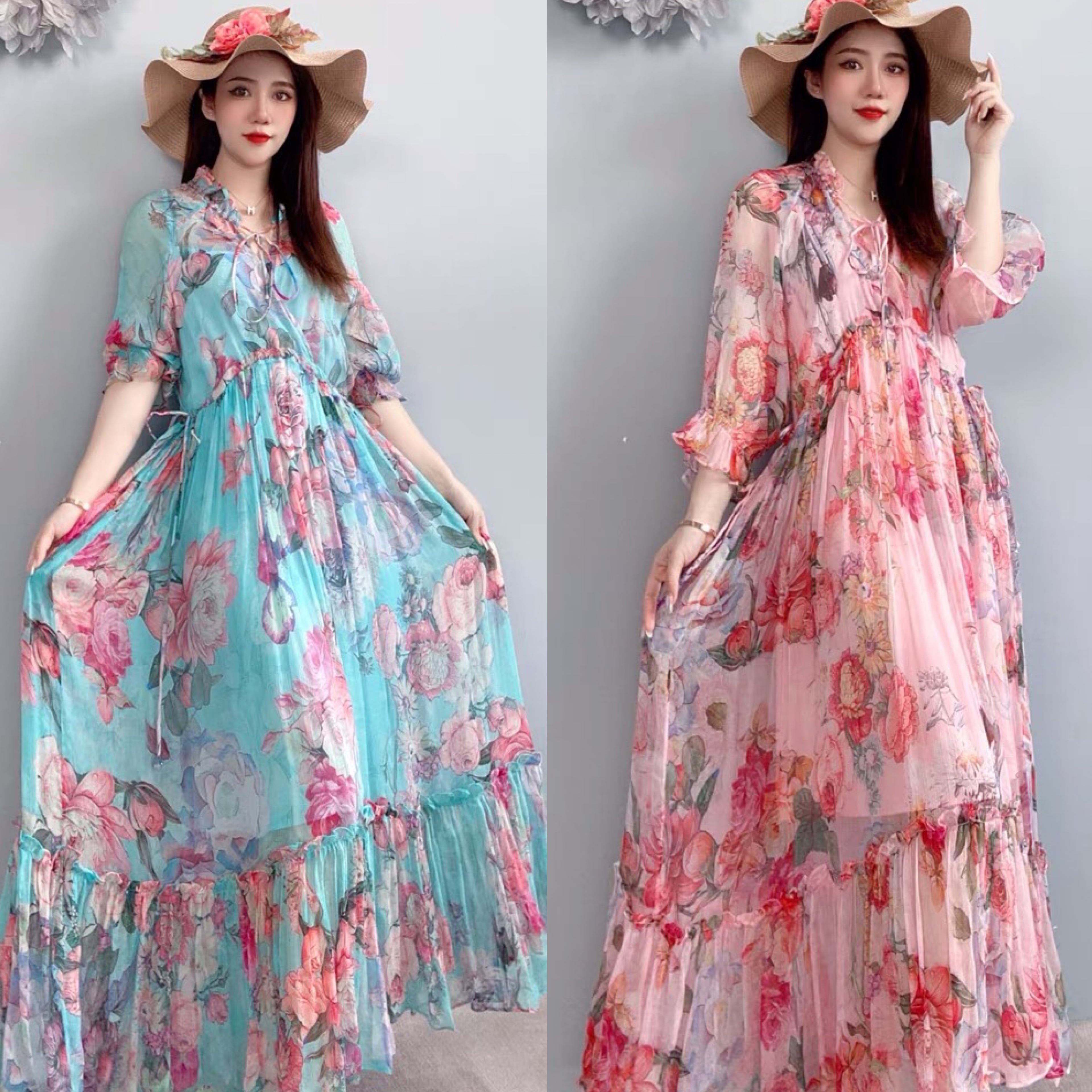 ワンピース 水色 ピンク 赤 ワンピース 刺繍 花柄 フラワー XL