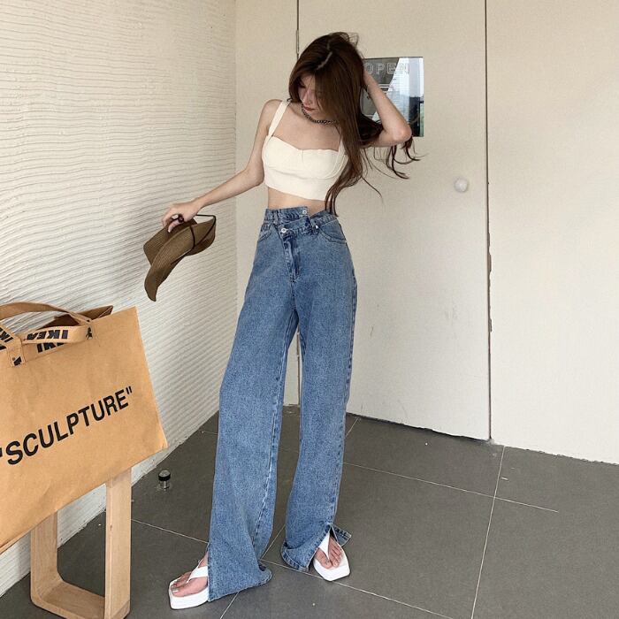 サマースタイルハイウェストウェスト薄手ジーンズ ルーズワイドレッグパンツ レディース 夏物 ワイドパンツ ドラファッションホール74741550927